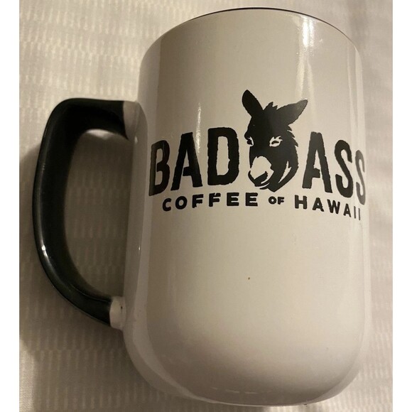Bad Ass Coffee Of Hawaii Cup Mug White & Black heavy duty Multicolor Donkey - Picture 7 of 11